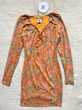 Princess Polly Orange Floral Long Sleeve Dress S